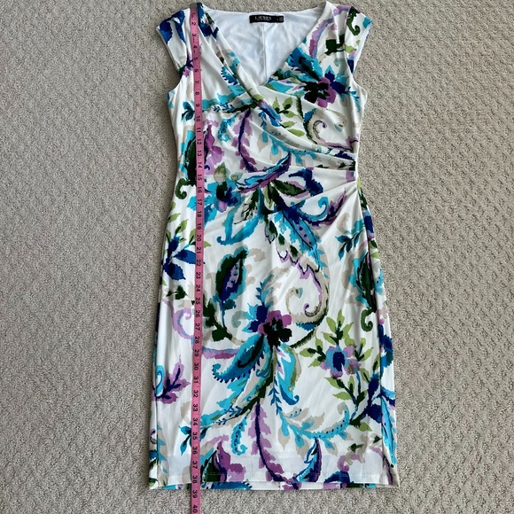 Lauren Ralph Lauren Paisley Floral Pleated Jersey Dress Multicolored 8 Office - Picture 12 of 13